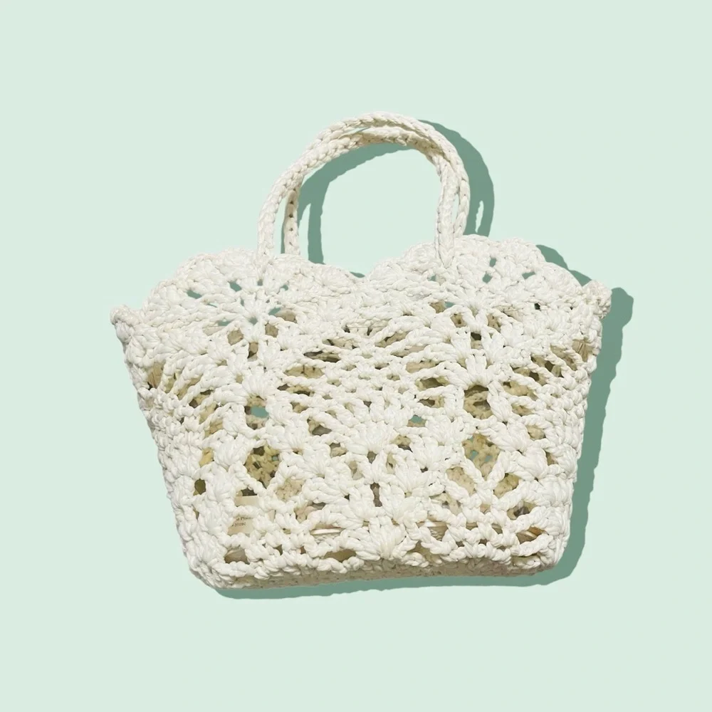 Paula Echevarría Crochet Bucket Bag Elegant Cream Crochet Tote Bag